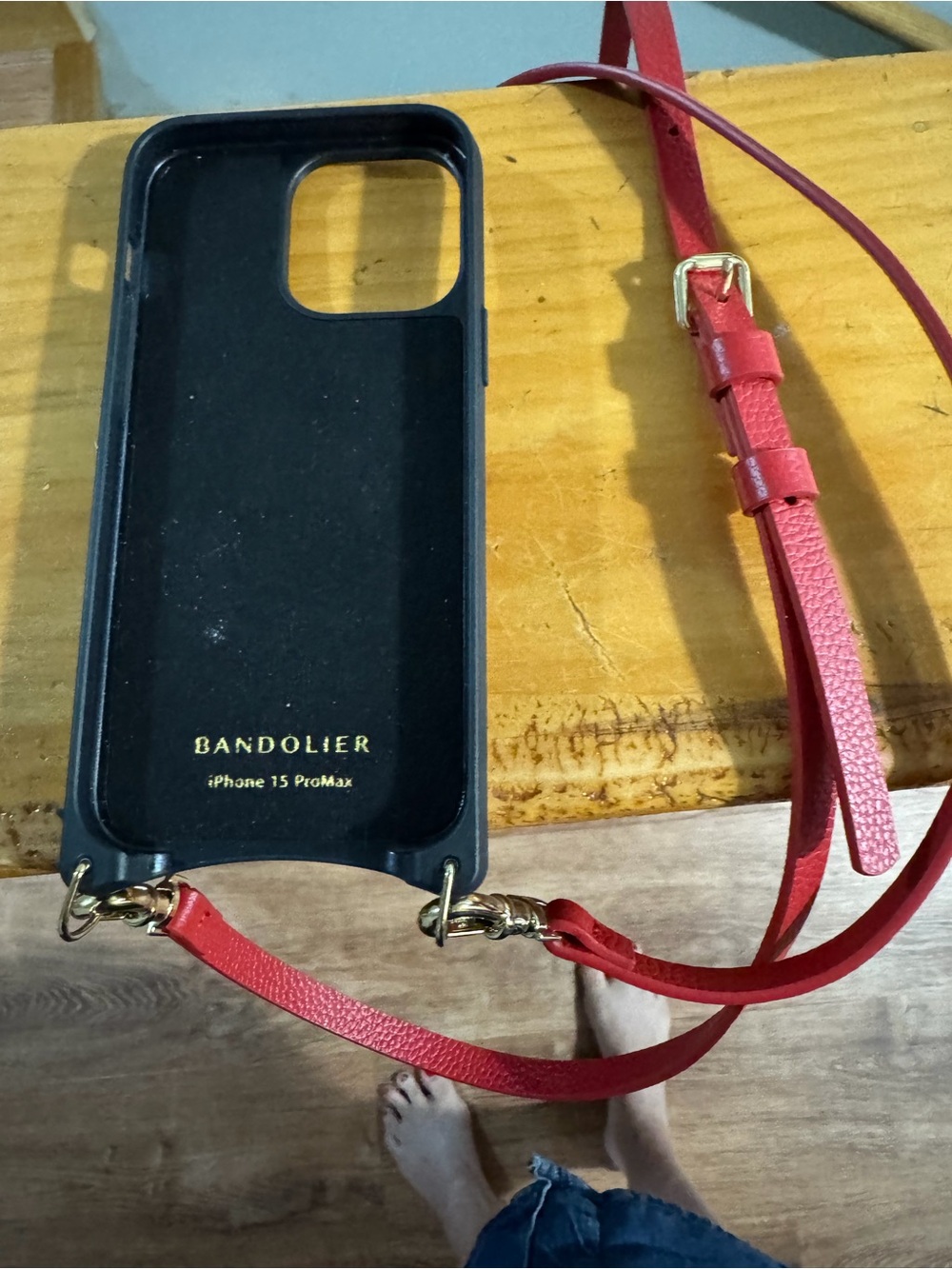 Bandolier Red Crossbody Strap Phone Case with Gold Hardware
